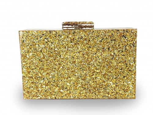 CLUTCH RÍGIDO METACRILATO DORADO.