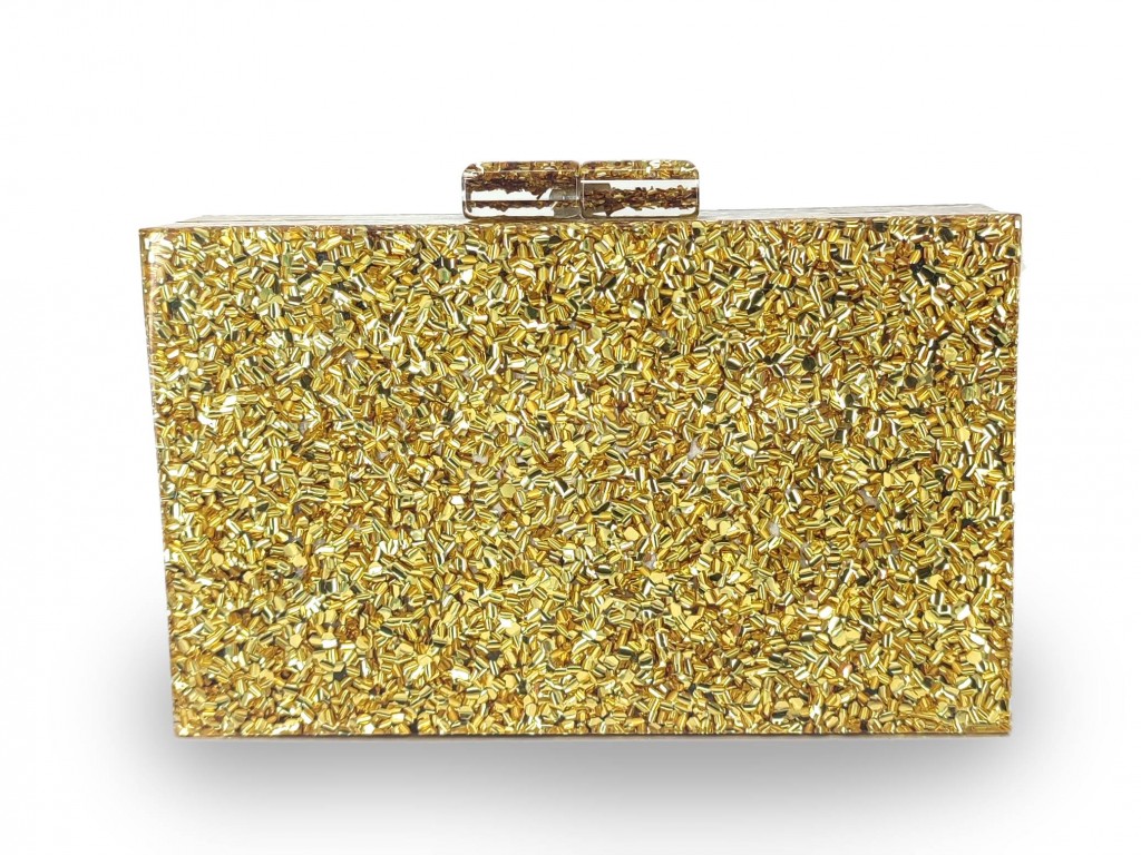 CLUTCH RÍGIDO METACRILATO DORADO.